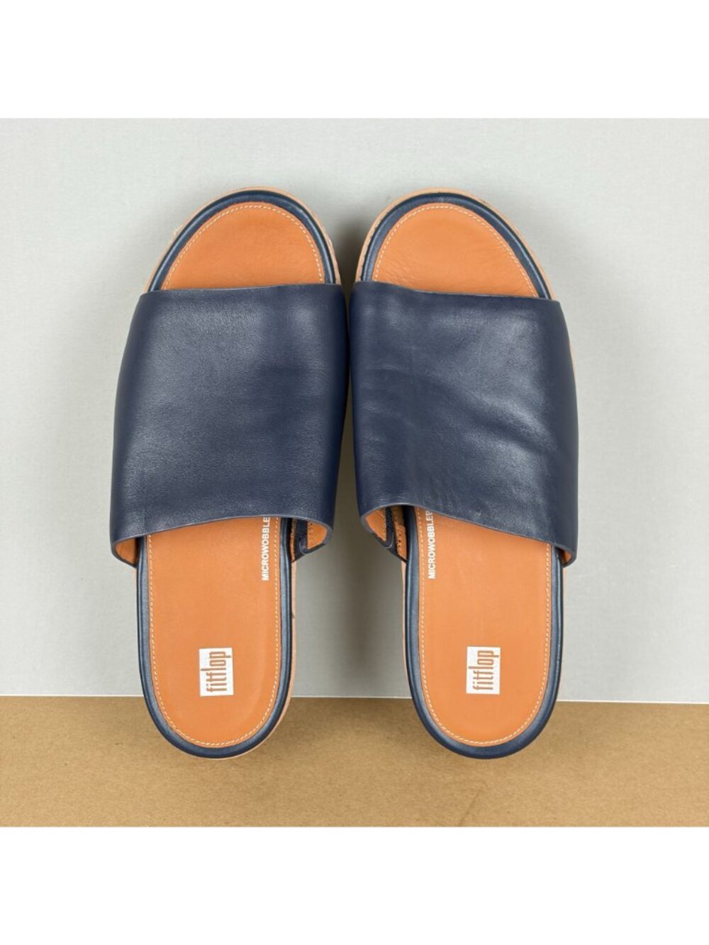 Fitflop Eloise Espadrille Platform Sandals Womens 11 Navy Blue Tan Slip On - Picture 9 of 10
